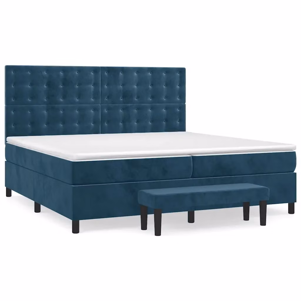 vidaXL Letto Ibrido con Giroletto a Molle e Materasso in Velluto Blu Scuro, L/P: 200 x 200 cm – 2