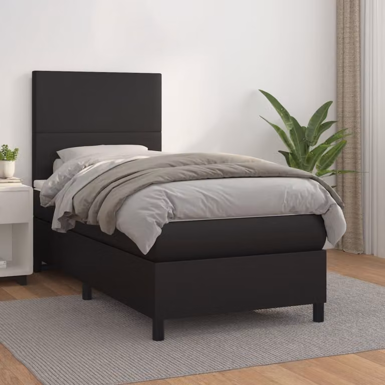 vidaXL Letto a molle con materasso nero 90x190 cm in Pelle finta - Letto a molle - Boxspringbetten - Bett - Schlafzimmermöbel