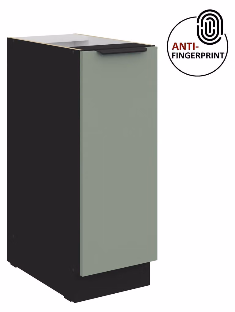 Mobile base da cucina con cassetto estraibile da 30 cm, linea ARIA, colore acquamarina ultra opaco + nero opaco, frontali di alta qualità con rivestimento anti-impronta, cucina a incasso, blocco cucina