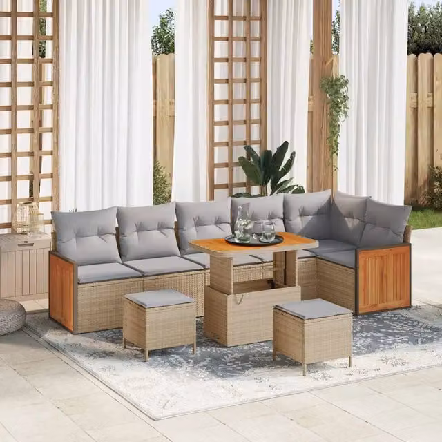 vidaXL Set Divano da Giardino Moderno a L da 11 Pezzi con Cuscini Beige e Grigio