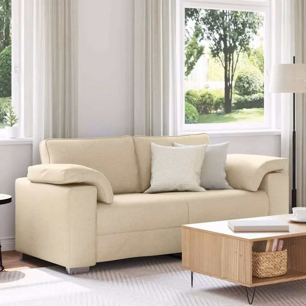 Divano a due posti moderno vidaXL in tessuto beige con cuscini inclusi