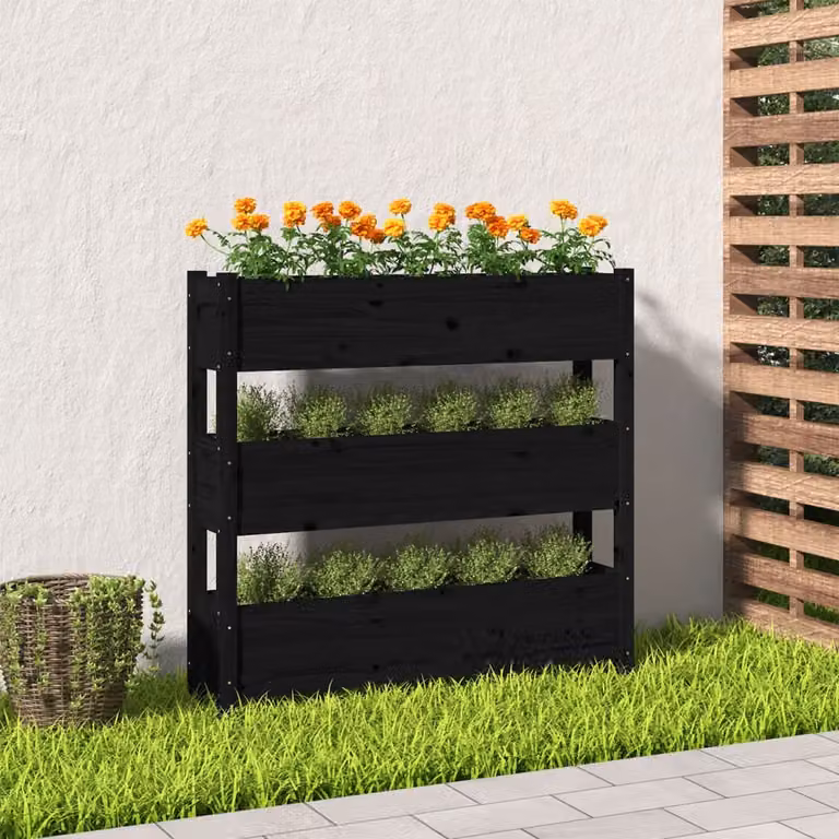 Fioriera in legno massello vidaXL Nera per orto e giardino L: 112 cm, P: 25 cm, H: 104,5 cm
