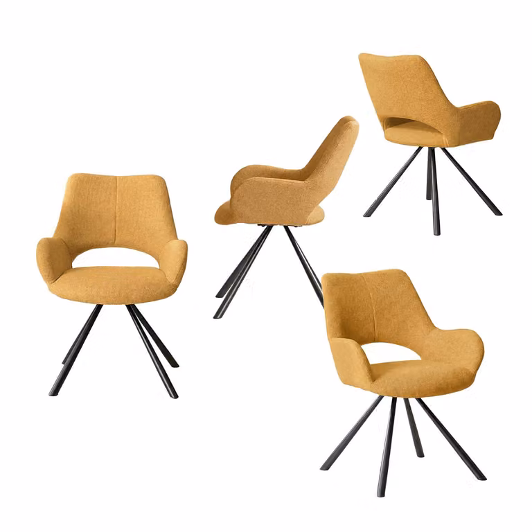 Meubles Cosy - Set di 4 sedie da pranzo moderne in tessuto giallo con gambe in metallo nero - BETH