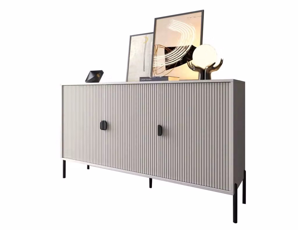 Madia moderna DMORA con cassetti soft close in legno e metallo, Beige e Nero, L: 203 cm, P: 49 cm, H: 83 cm – 2