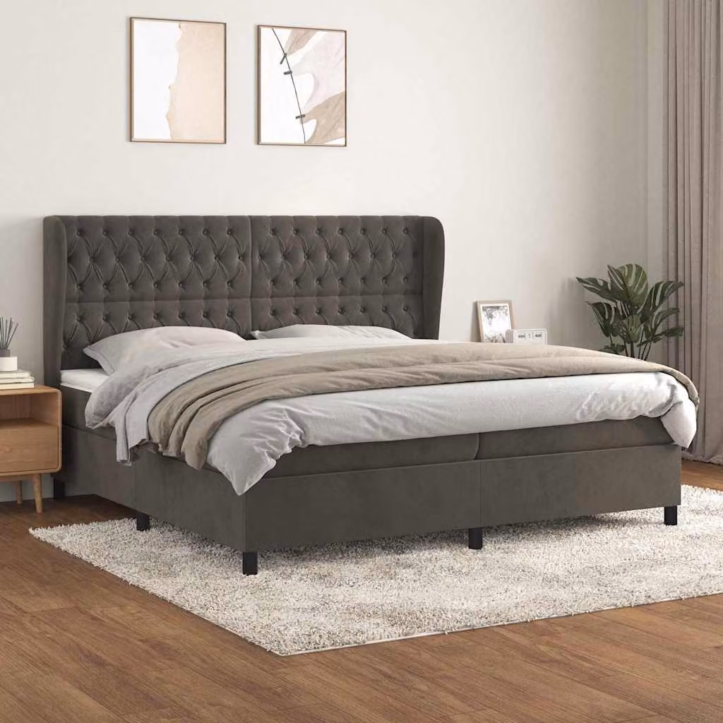 vidaXL Giroletto a Molle con Materasso in Velluto Grigio e Bianco L/P/H: 200 x 200 x 128 cm – 1