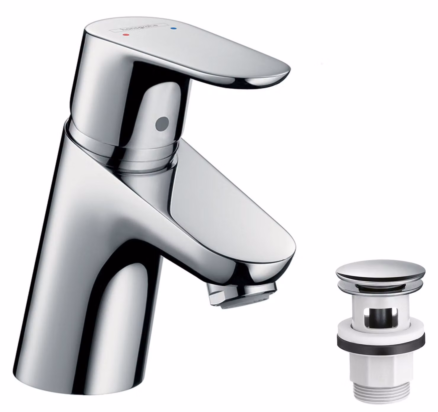 Miscelatore per lavabo Focus, altezza del beccuccio 70 mm, apertura a pressione, finitura cromata
