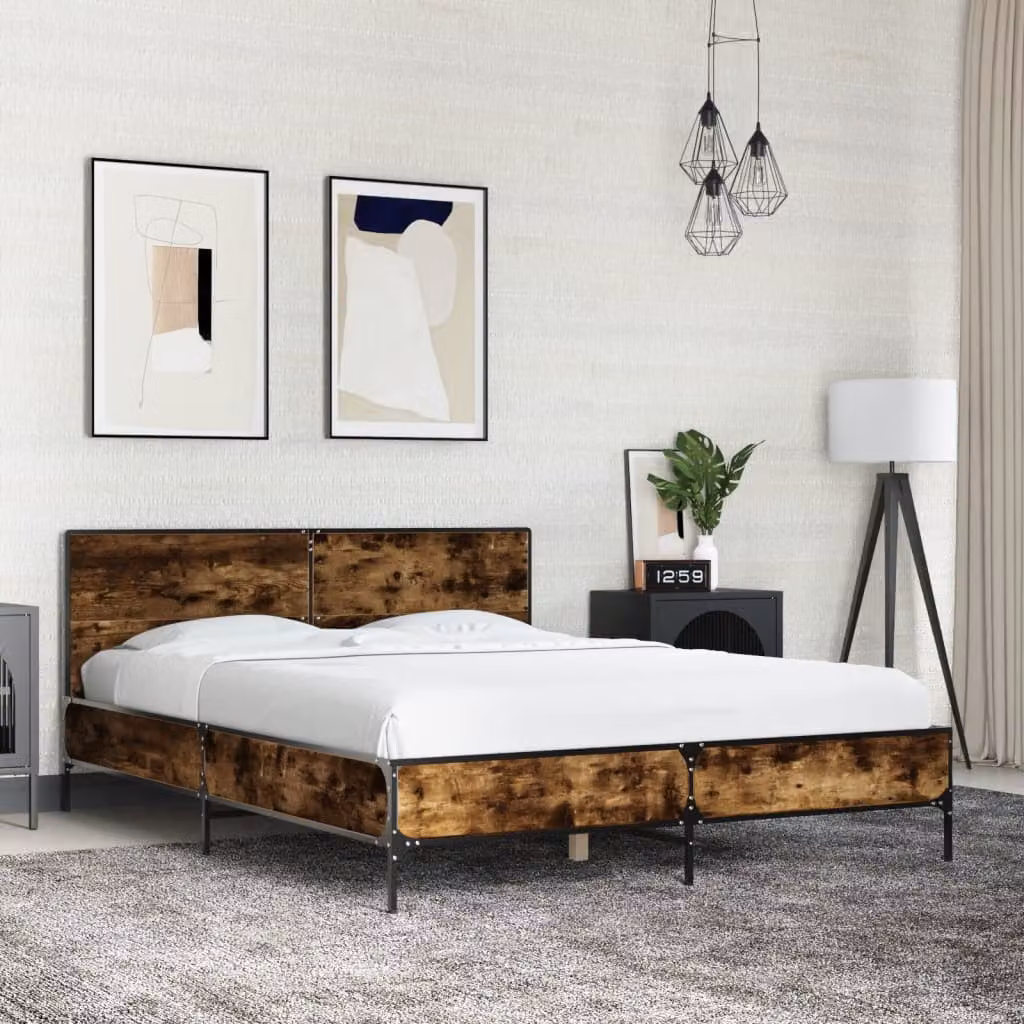 Giroletto vidaXL in Rovere Fumo e Metallo, L: 138 cm, P: 193 cm, H: 80 cm
