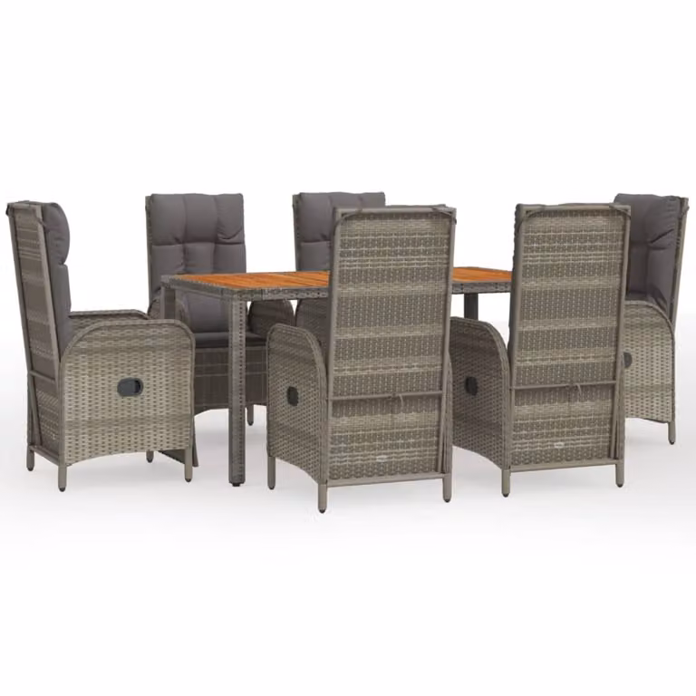 Set da Pranzo da Giardino 7 pz con Cuscini in Polyrattan Grigio