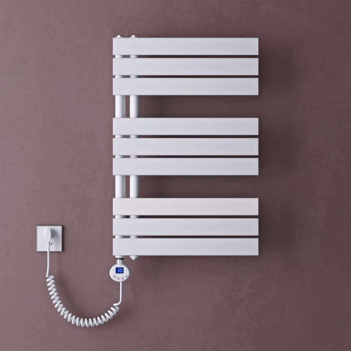 doporro Scaldasalviette Elettrico Bagno con Termostato Digitale e Funzione Timer 76x50cm 600W Bianco, Termoarredo Elettrico Temperatura Regolabile, Radiatore da Parete Verticale - FN