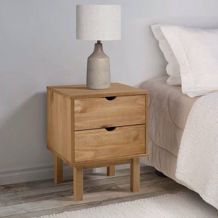 Comodino OTTA vidaXL in legno massello di pino marrone, stile scandinavo, L 45 cm x P 39 cm x H 57 cm
