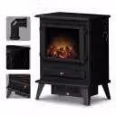 Adam Hudson camino elettrico nero con tubo dritto, effetto fiamma LED, 0,9/1,8 kW, termostato, stufa elettrica decorativa