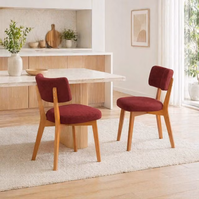Sedia da pranzo 54.5x47x77 cm imbottita con schienale; gambe in legno rosso vino