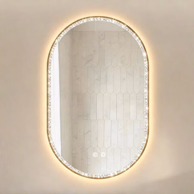 Specchio da bagno luminoso OKWISH con comando touch, antiappannamento e luminosità regolabile, vetro oro, L: 60 cm, H: 90 cm