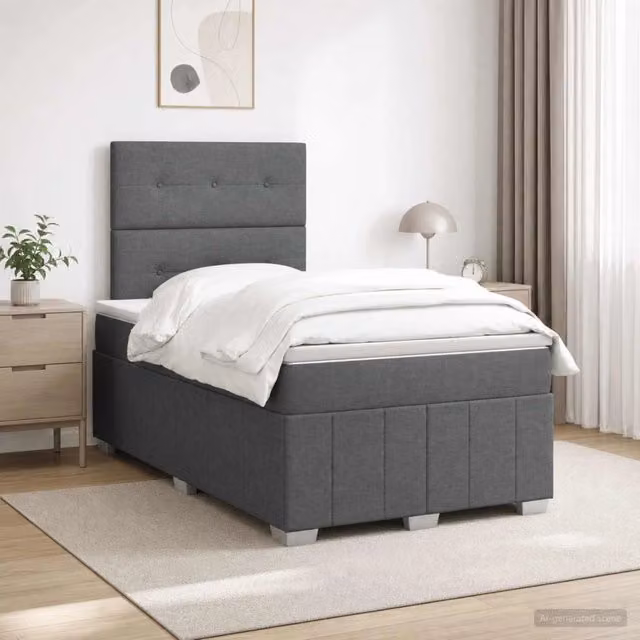 Letto box spring con materasso vidaXL in tessuto grigio e bianco con base a sollevamento L/P: 120 x 200 cm – 1