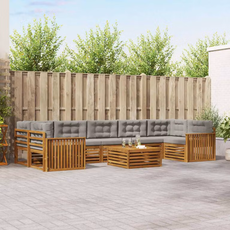 Set di divani da esterno vidaXL 8 pz in legno di acacia con cuscini, colore grigio e marrone
