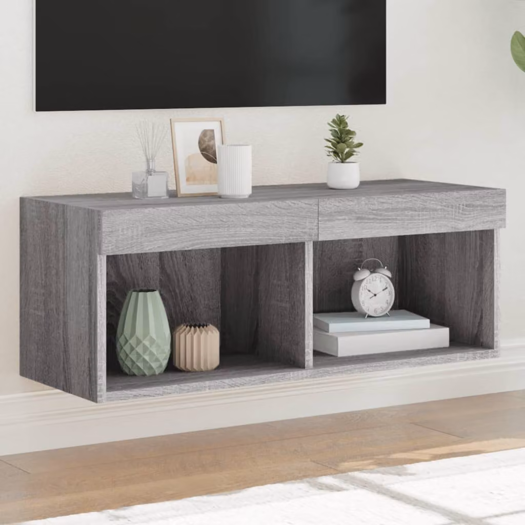 vidaXL Mobile Porta TV Moderno con Luci LED Integrate Grigio, L 80 cm x P 30 cm x H 30 cm