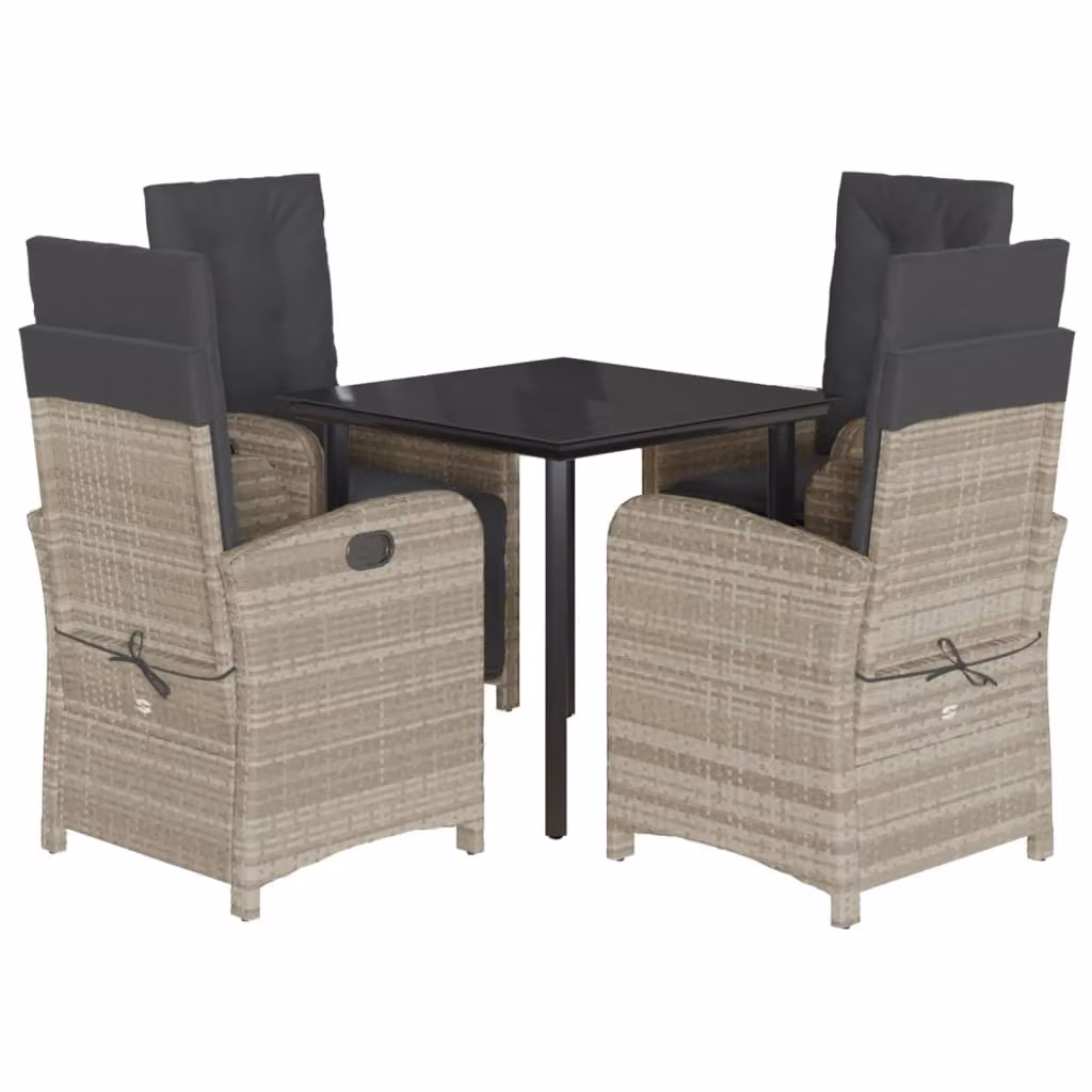 Set Pranzo da Giardino 5pz con Cuscini Grigio Chiaro Polyrattan