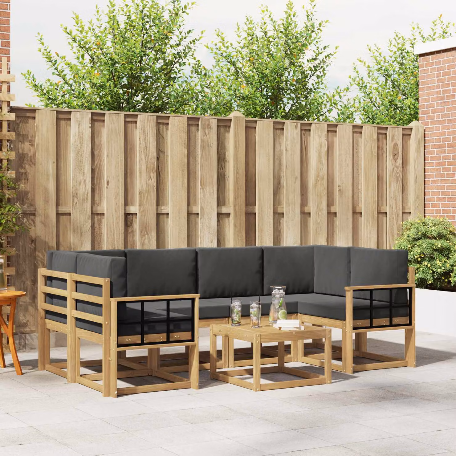 vidaXL Set di divani da esterno 7 pz in legno di acacia con tavolo da caffè, colore bianco, antracite e marrone