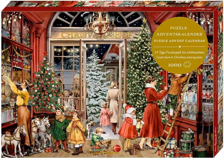 Calendario dell'Avvento a tema puzzle - Un negozio di Natale nostalgico