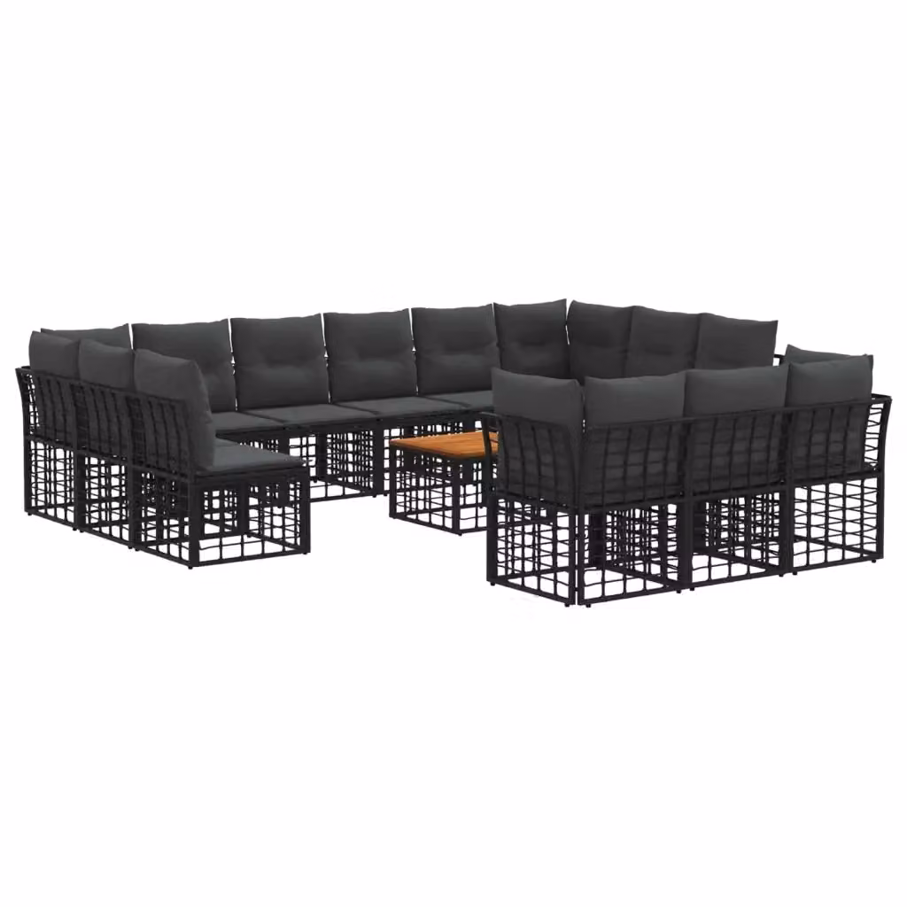 Set di divani da esterno vidaXL a forma di U con tavolino da caffè, colore nero e grigio, struttura in metallo e legno di acacia con cuscini inclusi – 2