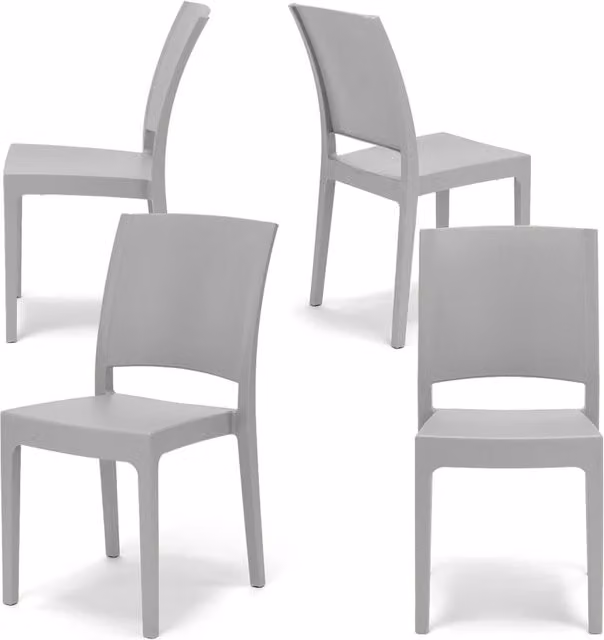Set 4 sedie in polipropilene FLORA, 100 %MADE IN ITALY, impilabile, resistente ai raggi UV, design moderno, ideale per sala da pranzo, cucina, sala d’attesa, bar, ristoranti o giardino, colore Cemento