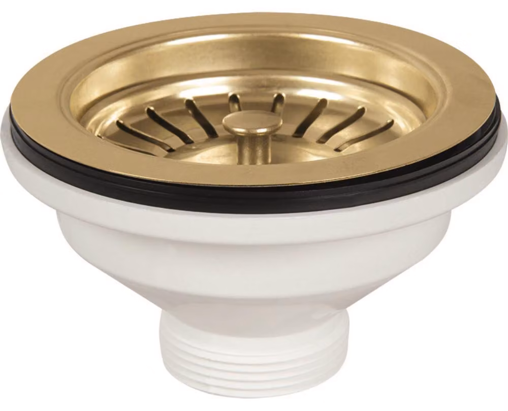 Schläfer 439728 | Piletta di Scarico per Lavabo Tipo Basket in PVD Oro, Senza Troppo Pieno, con Attacco da 1"1/2 e Foro da Ø 90mm, Pilettone Ø 114mm, Piletta Standard in Inox con Vite e Cestello