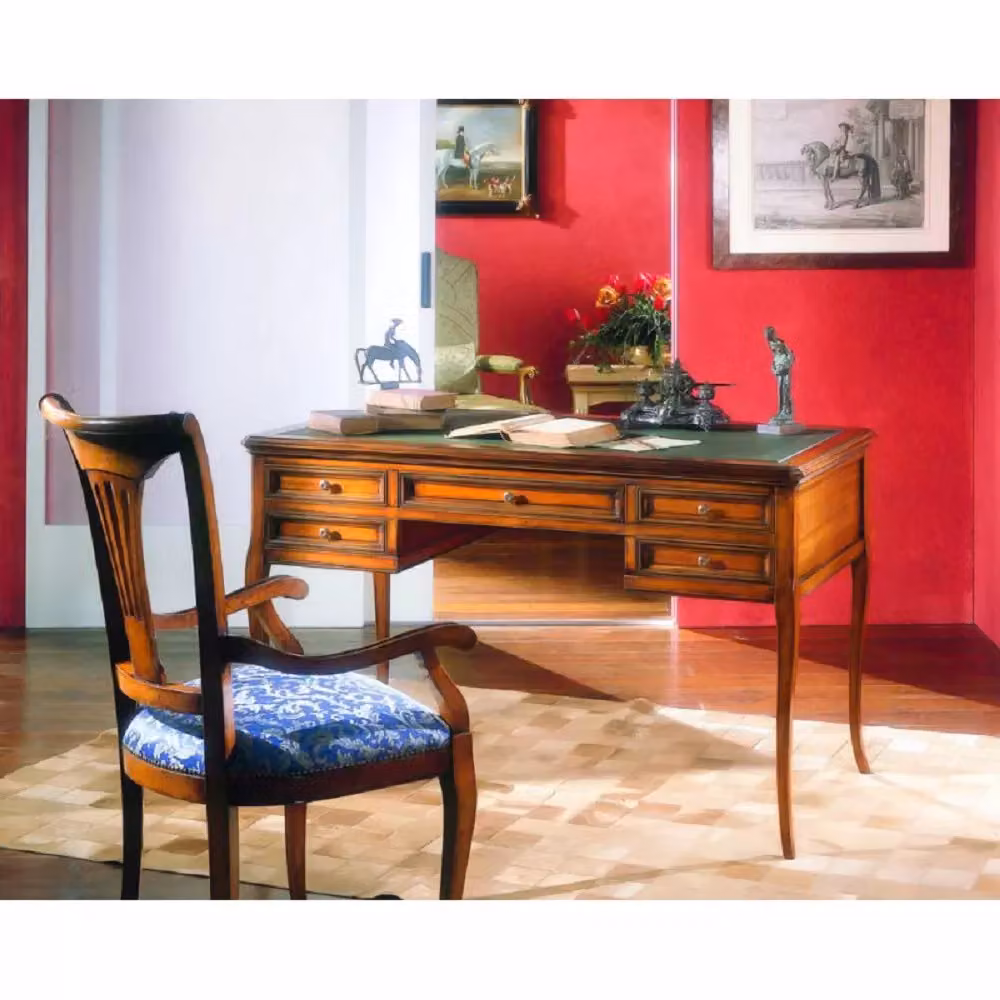 Scrivania Arte Povera Bassano con piano in pelle di Mobili2g, L: 130 cm, P: 70 cm, H: 80 cm – 3