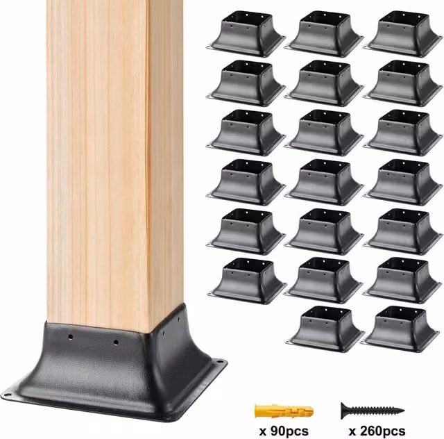 20 supporti per pali in legno 4''x4'' 102x102 mm, base 91,4x91,4 mm in acciaio a carbonio, robusti e facili da montare per terrazze e portici