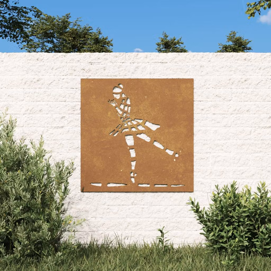 Decorazione da muro per giardino vidaXL con figura di ballerina in acciaio corten color marrone, L 55 cm x H 55 cm