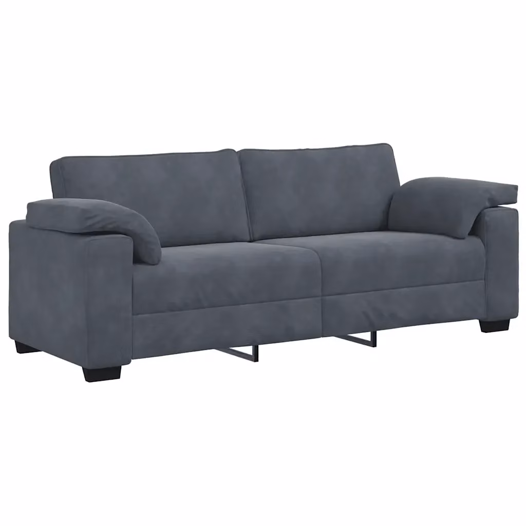Divano a 3 posti moderno vidaXL in velluto grigio con cuscini inclusi L: 220 cm, P: 77 cm, H: 82 cm – 2