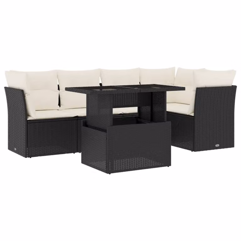 Set Divano da Giardino 6 pz con Cuscini Nero in Polyrattan