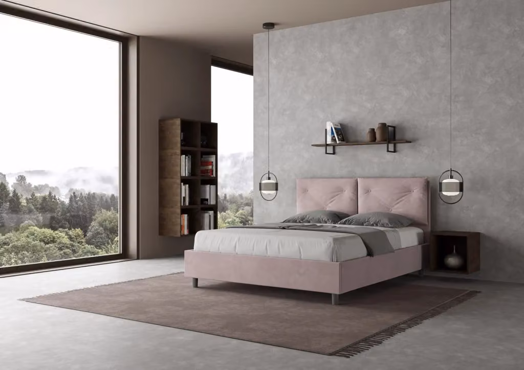 Letto matrimoniale contenitore imbottito BS COM in microfibra colore glicine L: 160 cm, P: 200 cm, H: 110 cm, 175 cm, 212 cm – 2