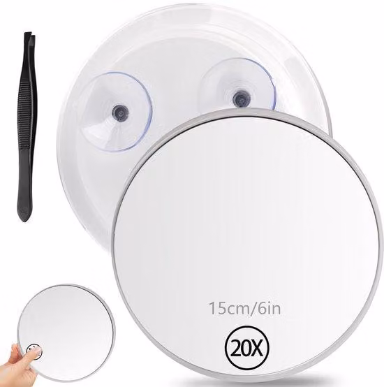 Specchio da trucco con ingrandimento 20x, 15 cm, con lente d'ingrandimento, specchio da trucco, specchio da viaggio