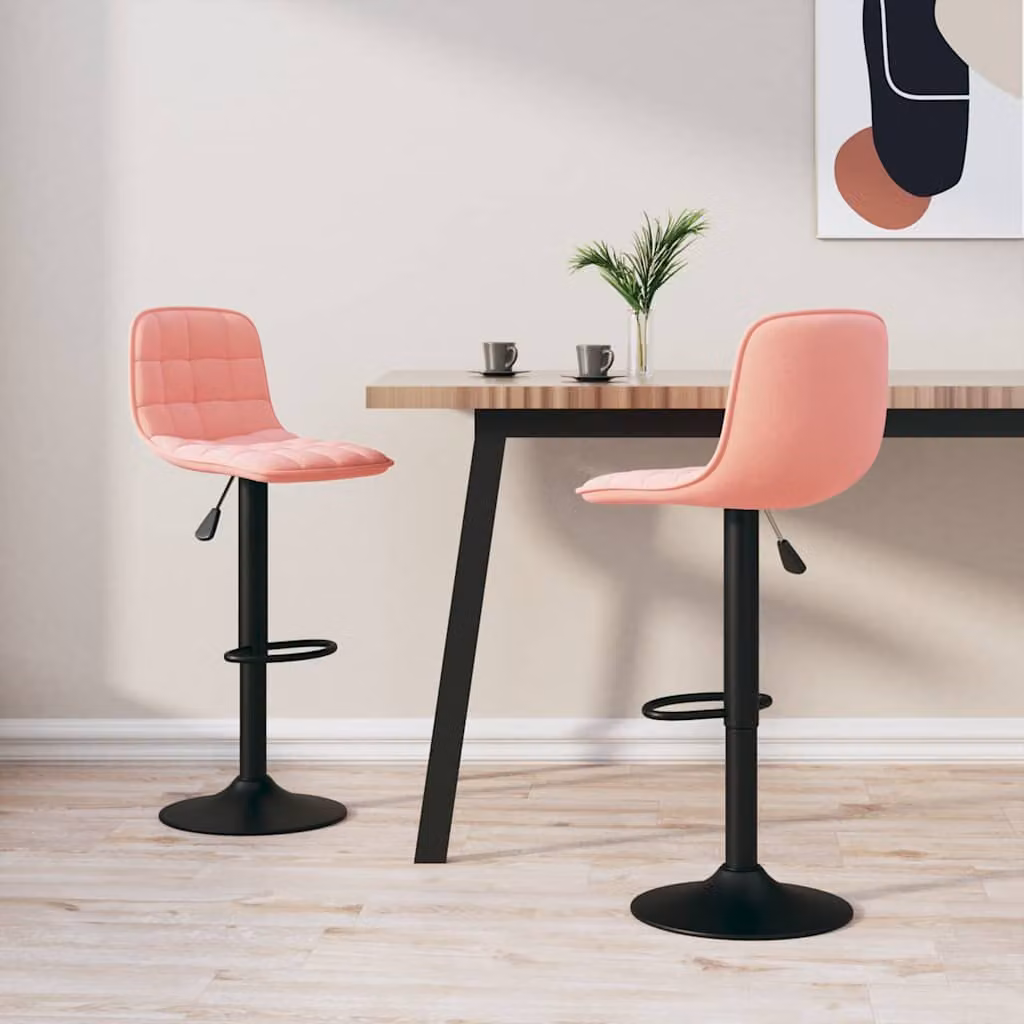 Set di 2 sgabelli da bar vidaXL in velluto rosa con base girevole a 360 gradi