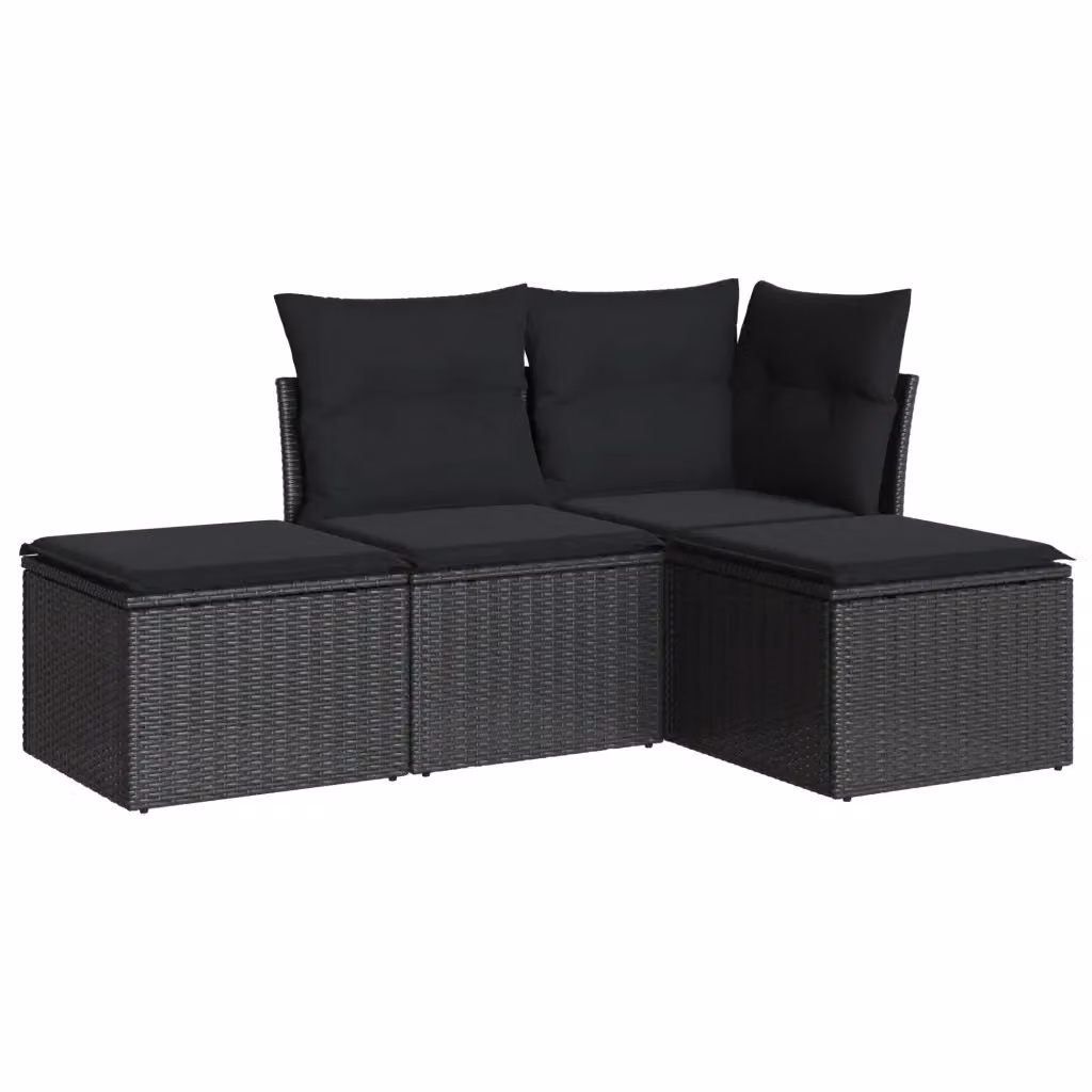 Set di Divani da Giardino vidaXL 4 posti a L con Cuscini Nero in Polyrattan e Acciaio – 2