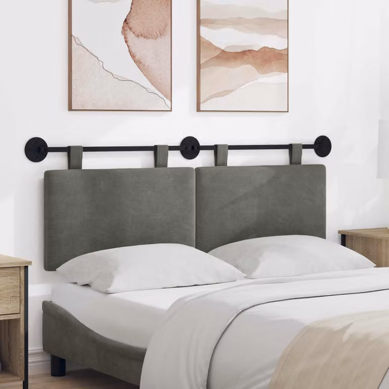 Testiera sospesa vidaXL in tessuto cord in grigio, L: 130 cm, H: 55 cm, P: 5,89 cm
