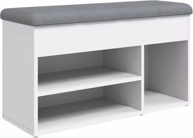 Panca Scarpiera Moderna in Legno con Seduta in Tessuto Grigio e Bianco L: 82 cm, P: 32 cm, H: 45,5 cm – 1