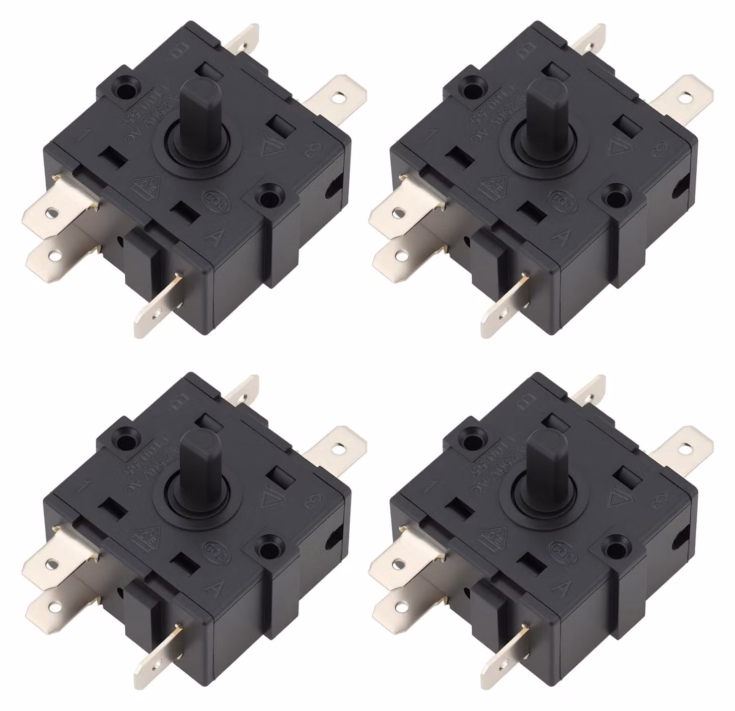 4 interruttori rotativi a 5 pin, 16A, 250V, 3NC+1NO, 360°, per apparecchi di riscaldamento
