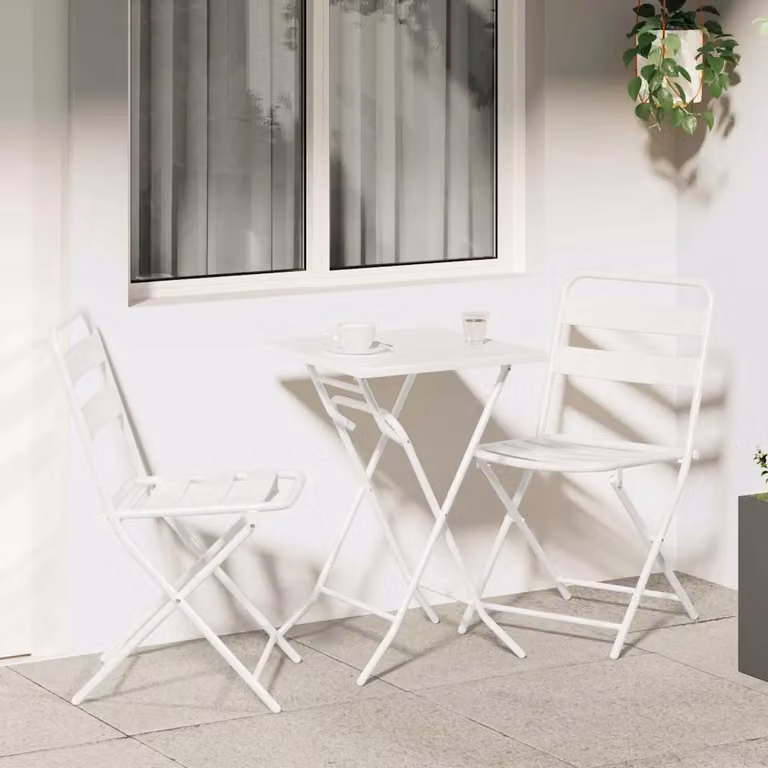 Set Bistro da Giardino Moderno vidaXL in Acciaio Inox Bianco 3 Pezzi