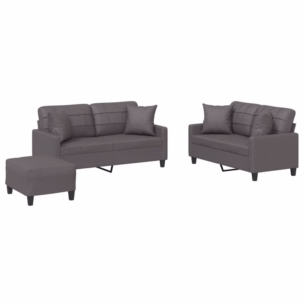 Set di Divani 3 pz con Cuscini Grigio in Pelle finta