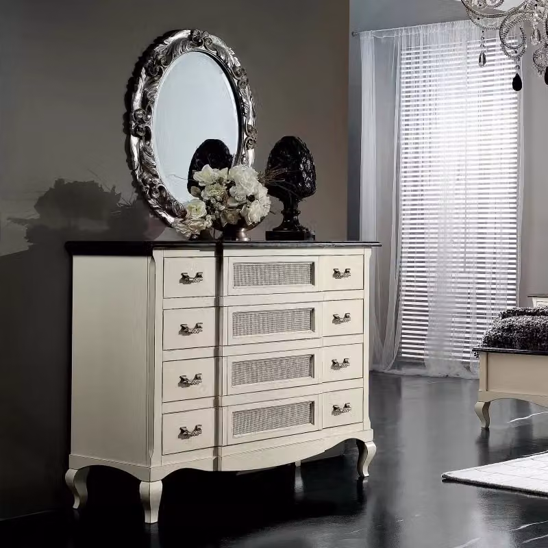 Cassettiera shabby chic in legno e rattan bicolore bianco e marrone Mobili 2G L: 124 cm, P: 55 cm, H: 105 cm – 2