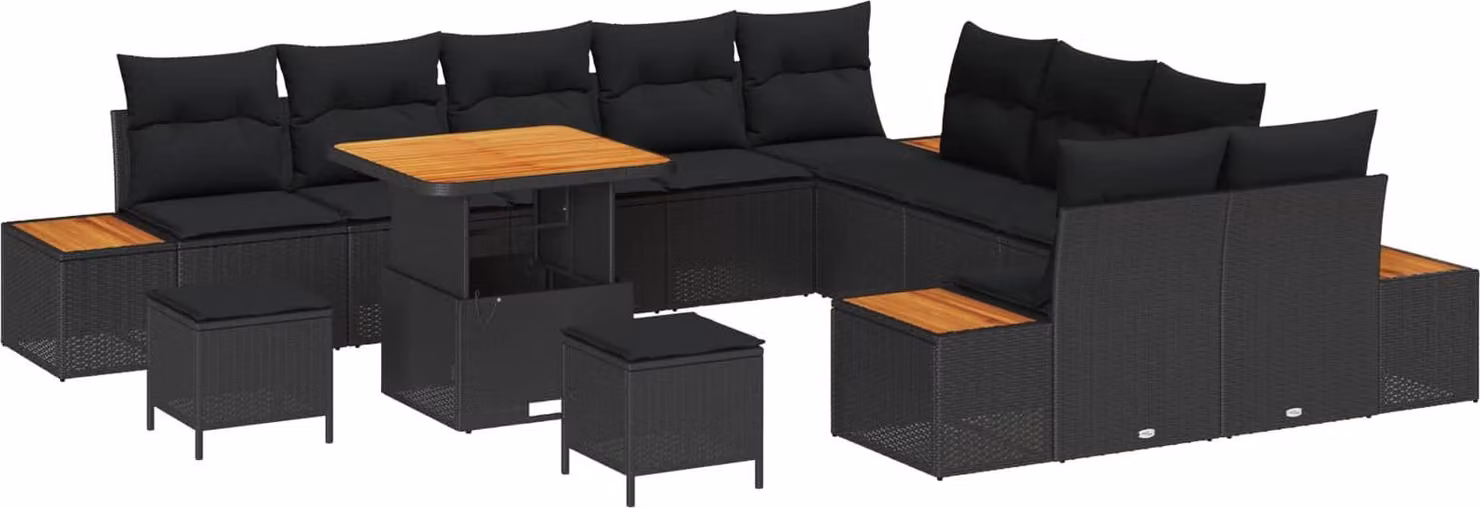 Set Divano da Giardino 13 pcs Nero polyrattan