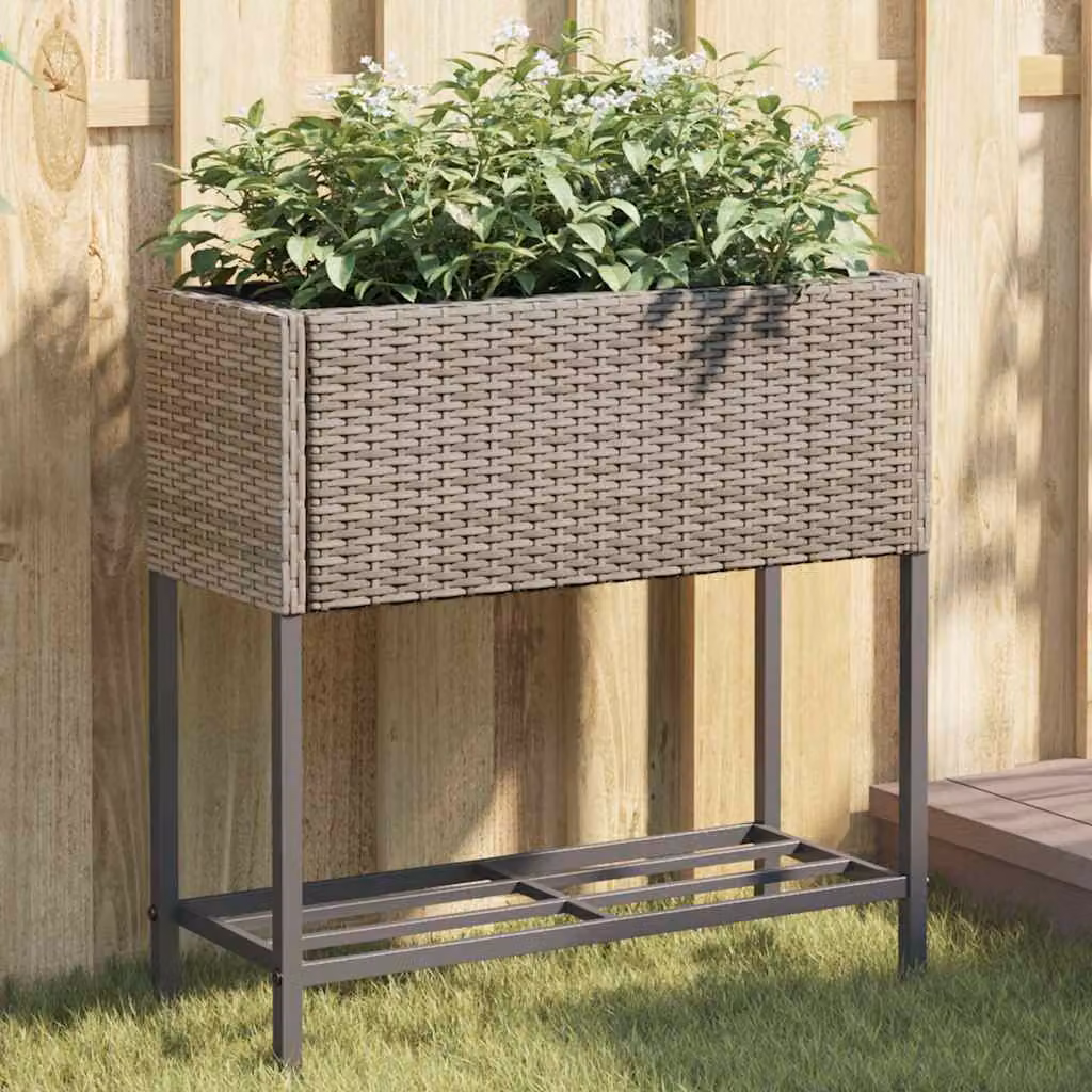 vidaXL Fioriera da Giardino con Ripiano in Polyrattan Grigia