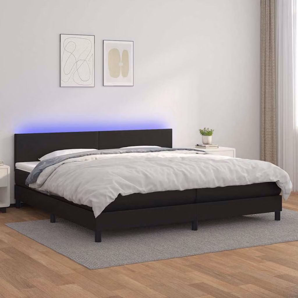 vidaXL Giroletto a Molle con Materasso e LED Nero in Similpelle L/P: 200 x 200 cm – 1