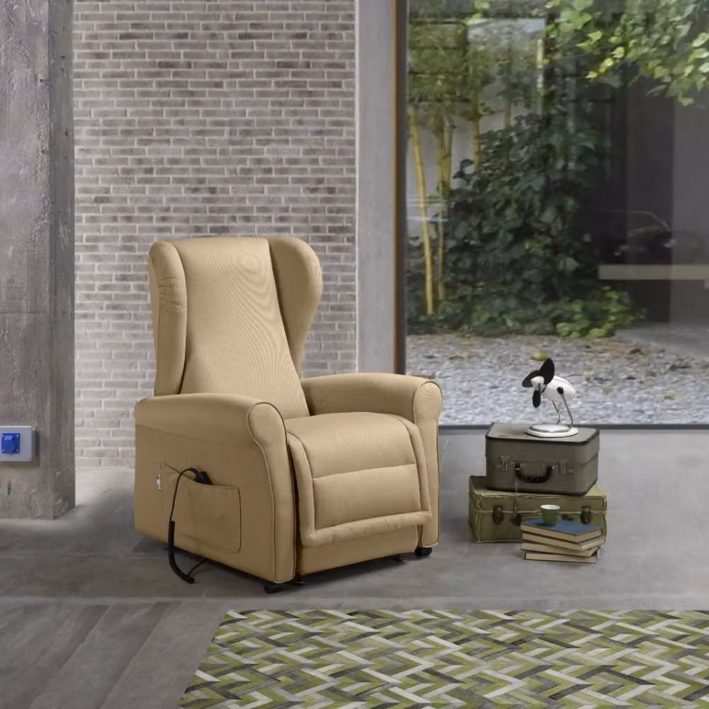Poltrona Alzapersona Elettrica con 2 Motori GIORDANOSHOP in Microfibra Beige L 90 cm x P 100 cm x H 90 cm – 2