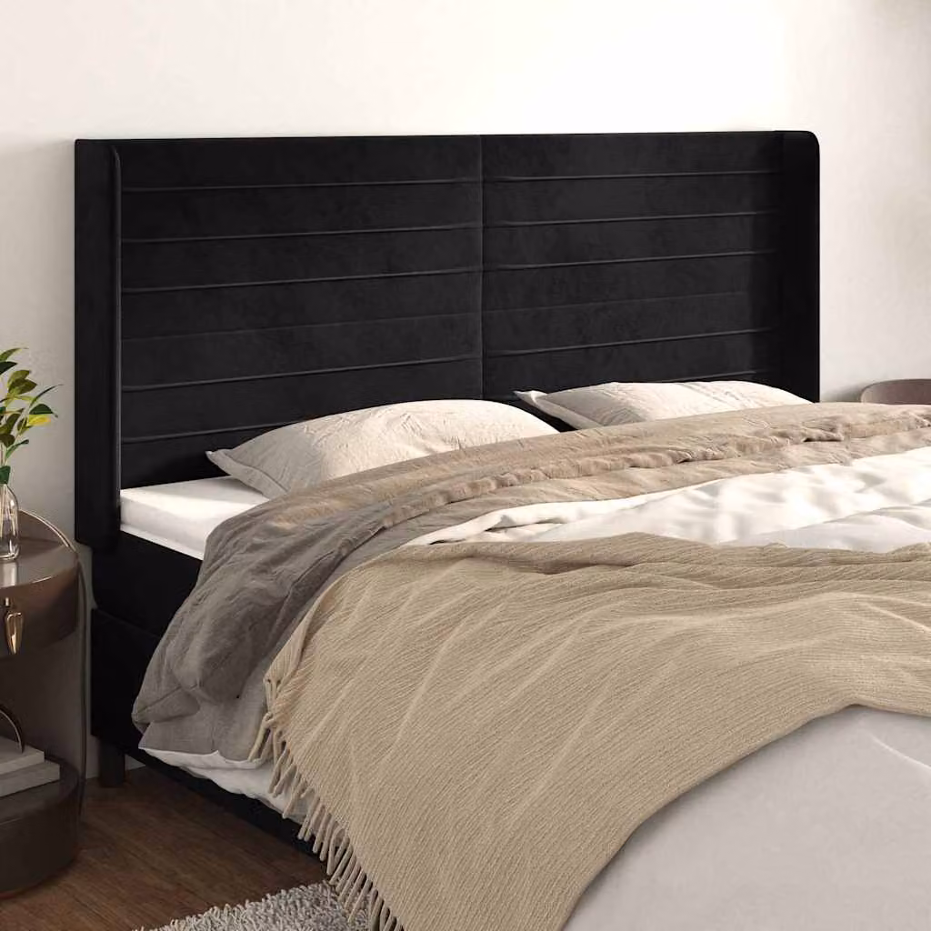 Testiera per letto vidaXL in velluto nero con struttura imbottita L: 203 cm, P: 16 cm, H: 118/128 cm