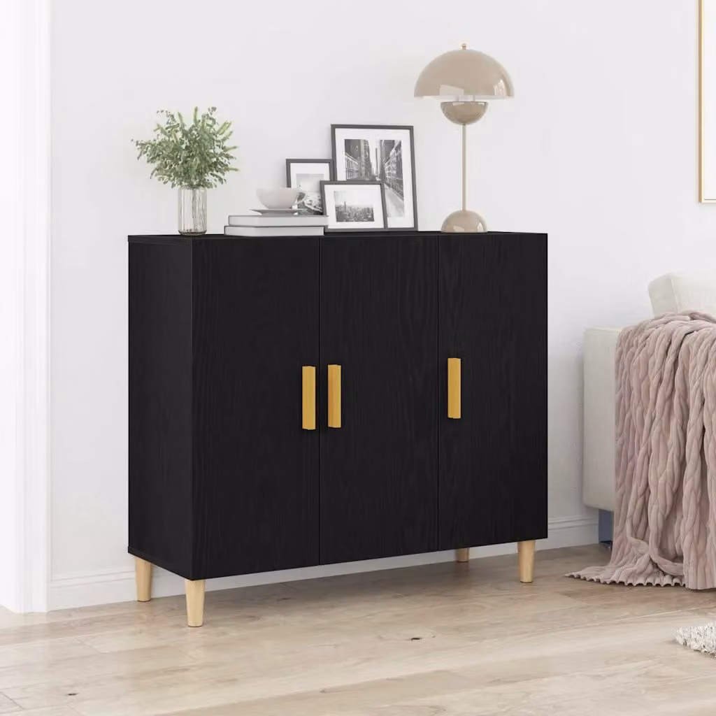 Credenza vidaXL in stile Mid-Century, colore Nero, realizzata in legno ingegnerizzato MDF, L 90 x P 34 x H 80 cm