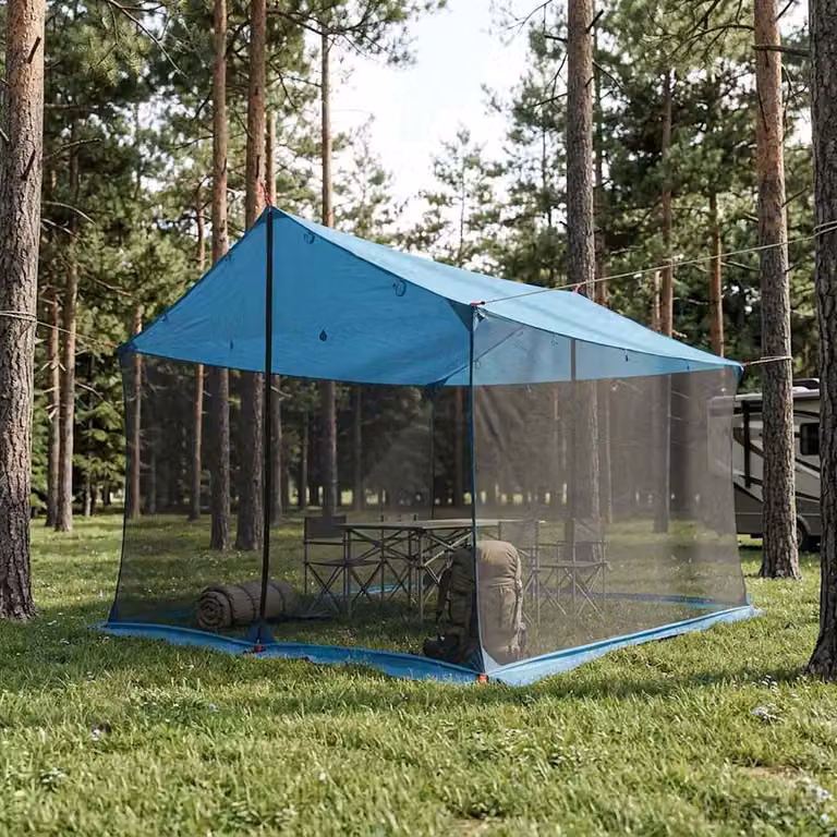 Telo da campeggio vidaXL con pareti in rete blu L: 340 cm, P: 260 cm, H: 220 cm