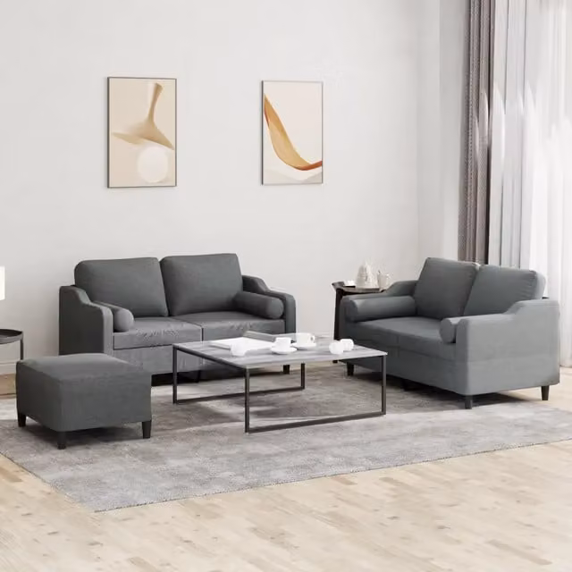 Set di divani da soggiorno moderno vidaXL in tessuto grigio con cuscini inclusi – 1