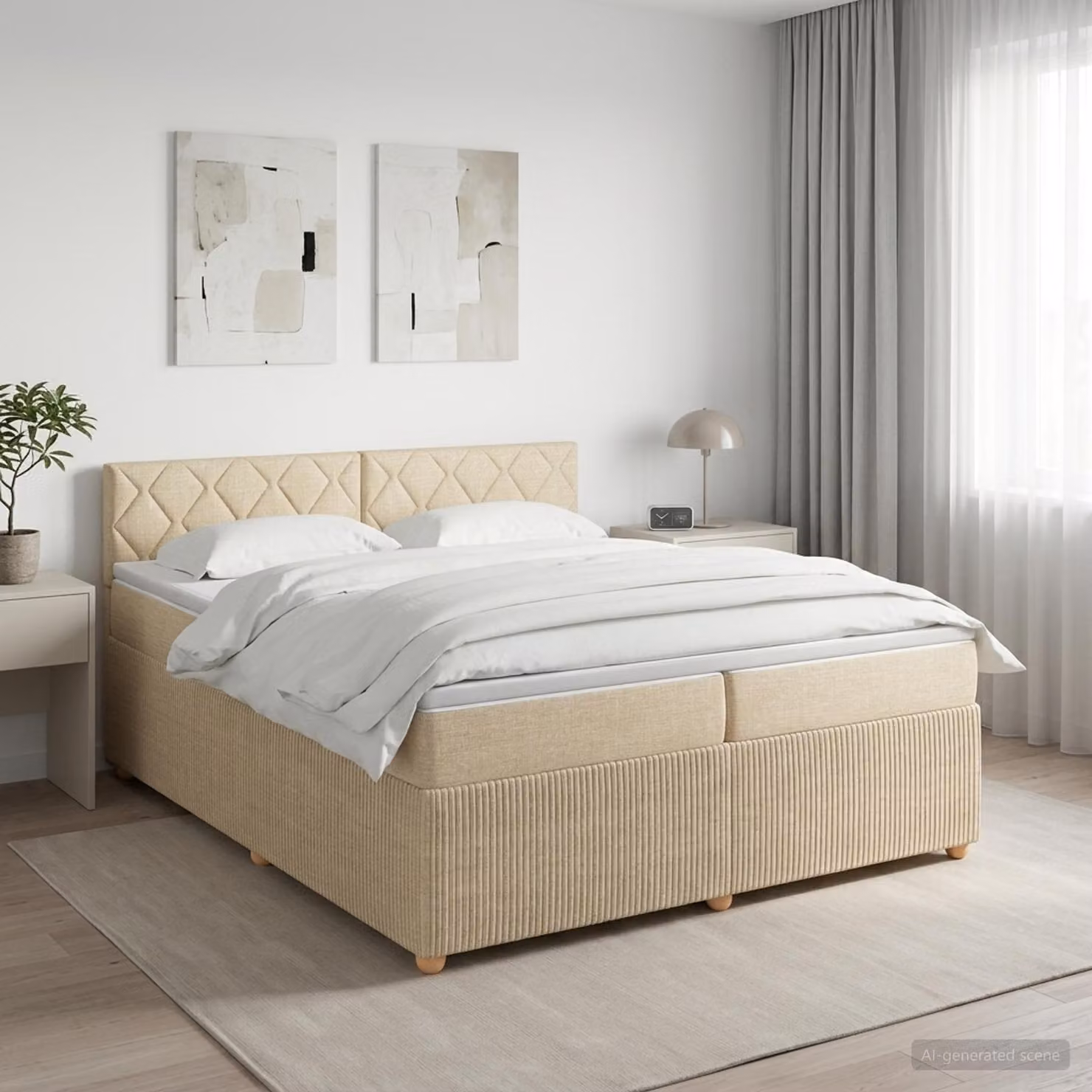 Letto box spring vidaXL con materasso a molle insacchettate in tessuto beige, L/P: 200 x 200 cm